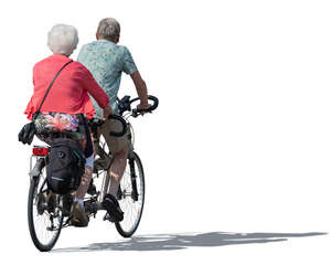 elderly couple riding a tandem bike