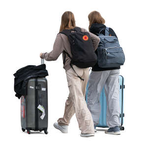 two young women with many bags walking