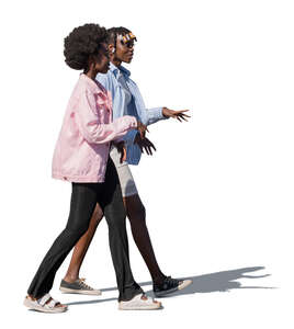 two black women walking and talking 