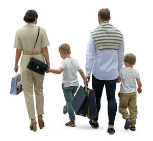 family with kids and shopping bags walking