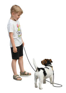 little boy with a dog standing