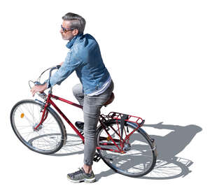 grey haired man with a bike seen from above