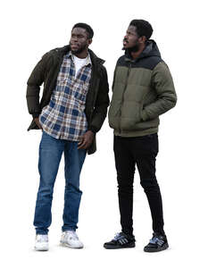 two black men wearing winter jackets standing