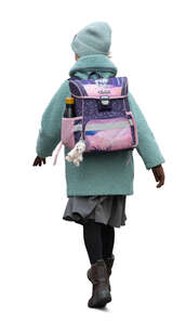 school child in winter walking