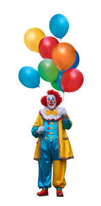 clown with a big bunch of balloons standing