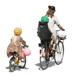 woman and two girls riding bikes
