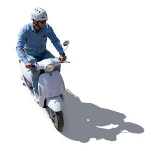 backlit top view image of a man riding a motor scooter
