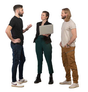 cut out three people standing and discussing