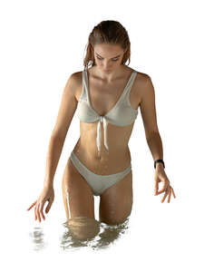 cut out woman in a bikini coming out of water