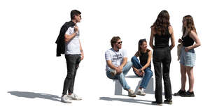 cut out group of young people hanging outside in summer