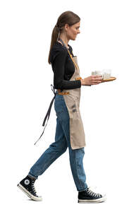 cut out waitress carrying a tray with drinks