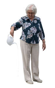 elderly lady watering plants