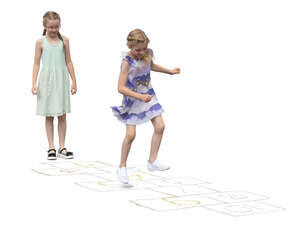cut out two girls playing hopscotch