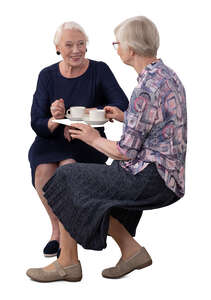 two cut out elderly women sitting in a cafe and drinking coffee