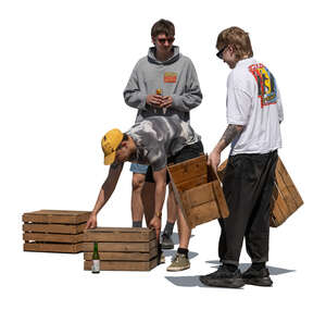 cut out group of young men loading boxes