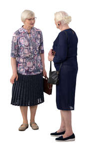 two cut out elderly ladies standing and talking