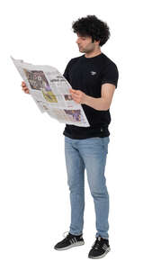 cut out dark haired man reading a newspaper