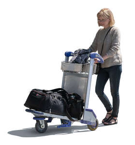 cut out woman at the airport with a luggage trolley