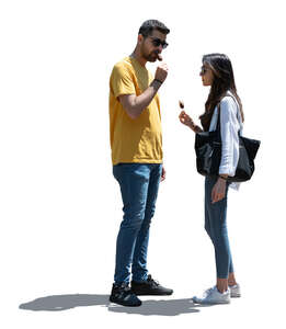 cut out man and woman eating ice cream in the street