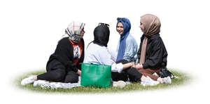 cut out group of muslim girls sitting in the park