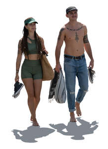 cut out couple walking on the beach
