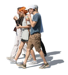 cut out group of teenagers with soft drinks walking