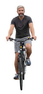 cut out grey haired man riding a bike