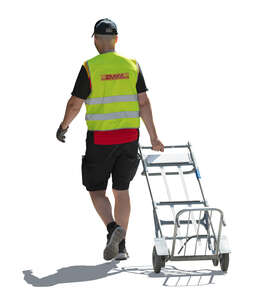 cut out backlit man with a pallet trolley