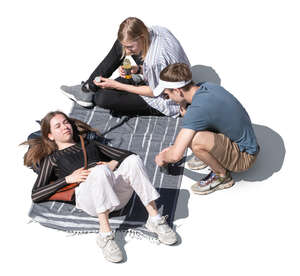 group of teenagers having a picnic seen from above