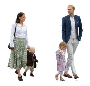 cut out family with two kids walking