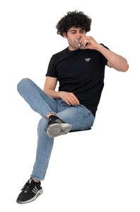 cut out man sitting and drinking water