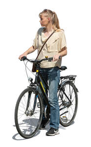 woman with a bicycle standing