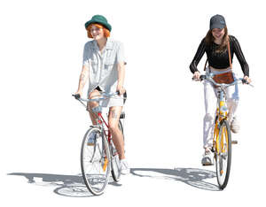 two teenage girls riding bikes
