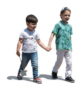 two cut out little boys walking hand in hand