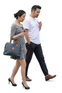 cut out asian man and woman walking