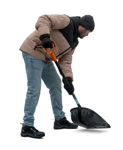 cut out man shoveling snow