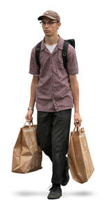 cut out young man carrying large grocery bags
