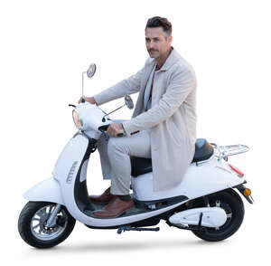 cut out elegant man riding a motor scooter