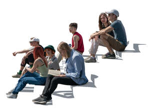 cut out group of teenagers sitting on the stairs