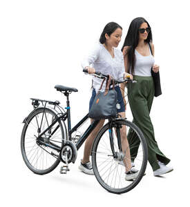 two women with bicycle walking