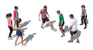 cut out group of people playing football seen from above