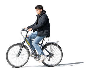 cut out young man with a jacket riding a bike