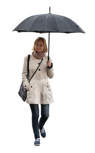 cut out woman with and umbrella walking