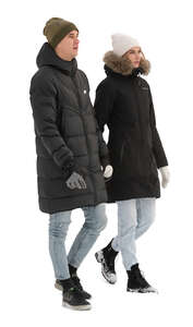 couple walking in winter hand in hand