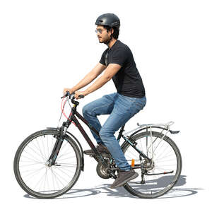 man with a helmet riding a bike