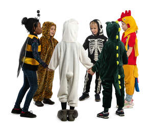 cut out group of kids in fun costume standing in a circle