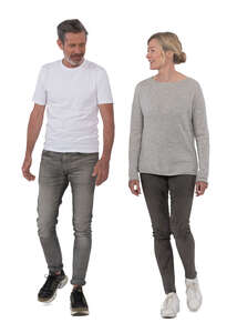 cut out middle aged man and woman walking