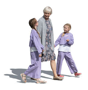 cut out grandmother with two grandkids walking