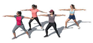 cut out group of women exercising outside seen from above