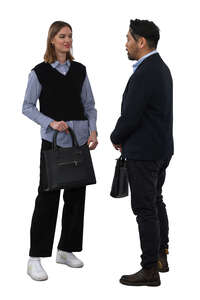 man and woman in business environment standing